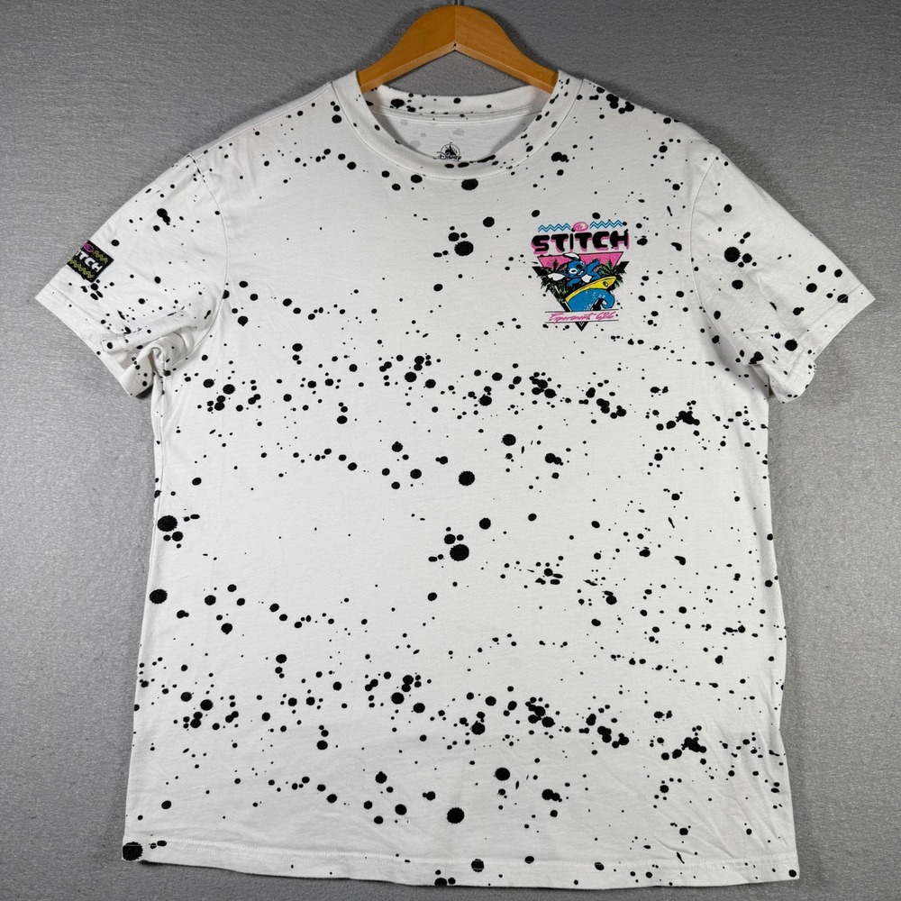 Disney‎ Stitch Experiment 626 White Paint Splatter Graphic Tee Mens Medium 80s